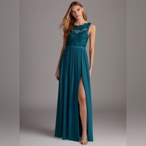 Azazie Teal Maxi Dress with Lace Bodice